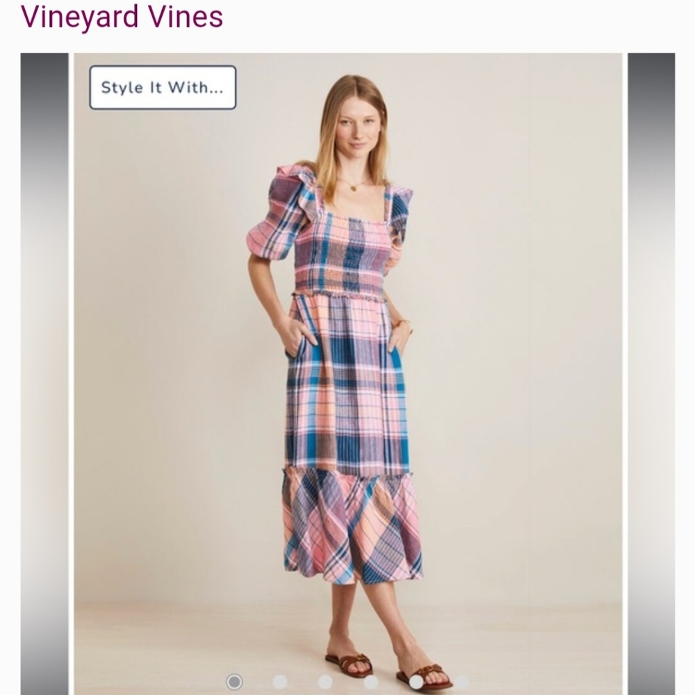 Vineyard Vines Pink and Blue Plaid Dress, Sz S